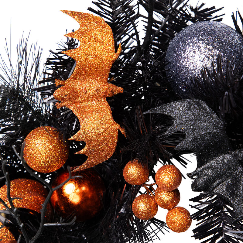 Orange Ornaments and Ghost Halloween Pine Wreath  24-Inch  Unlit image number 8