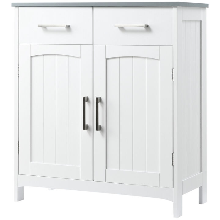 Modern Bathroom Floor Cabinet Freestanding Storage Cupboard w/ 2 Drawers, White