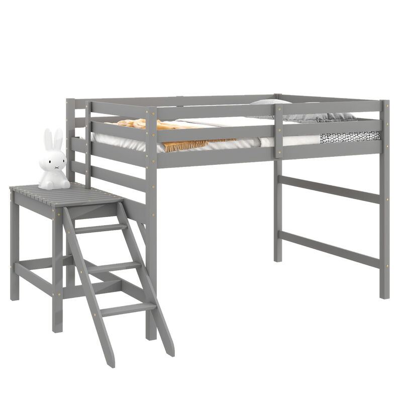 Full Loft Bed with Platform, ladder, Gray