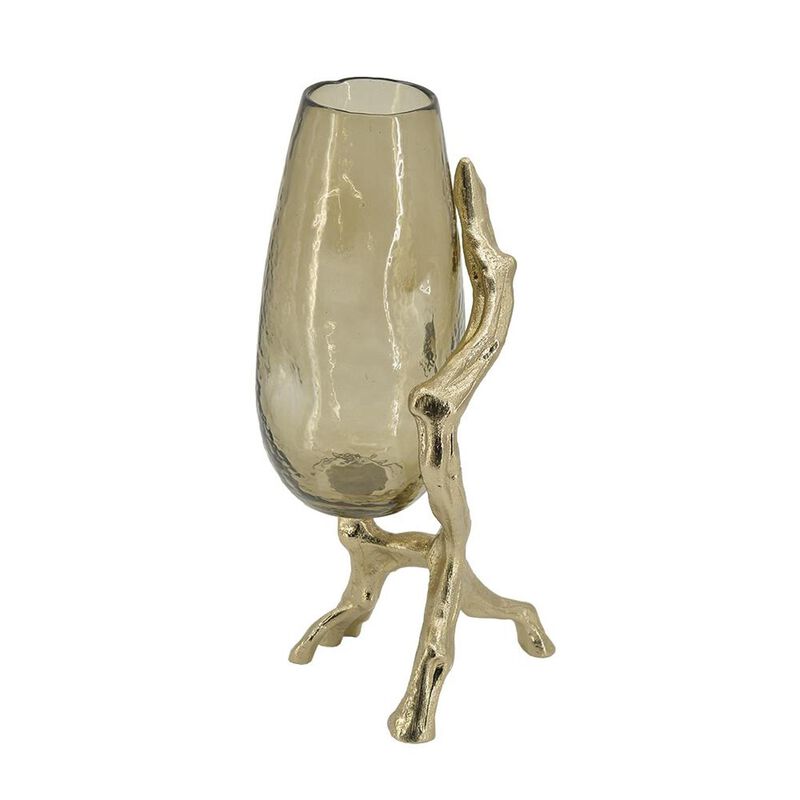 HomeRoots 18" Champagne Glass And Metal Table Vase image number 0