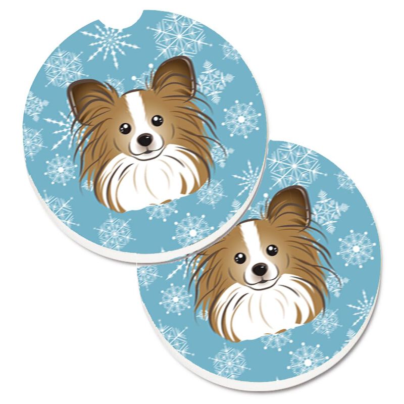 Caroline's Treasures Snowflake Papillon Set of 2 Cup Holder Car Coasters BB1682CARC, 2.56, Multicolor