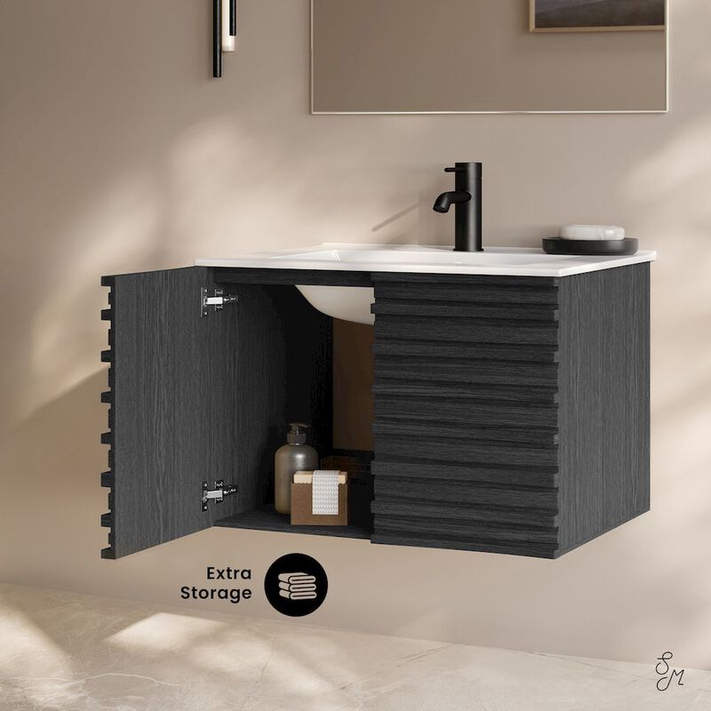 Cascade 30" Wall-Mounted Bathroom Vanity in Black Oak with Sink Top image number 2