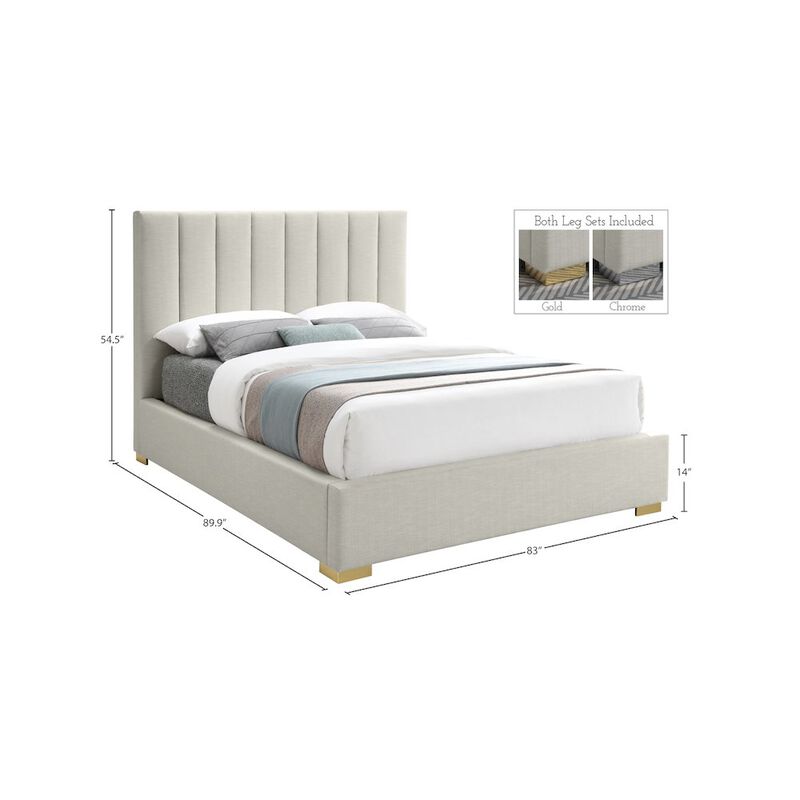 Meridian Furniture Pierce Beige Linen Textured Fabric King Bed