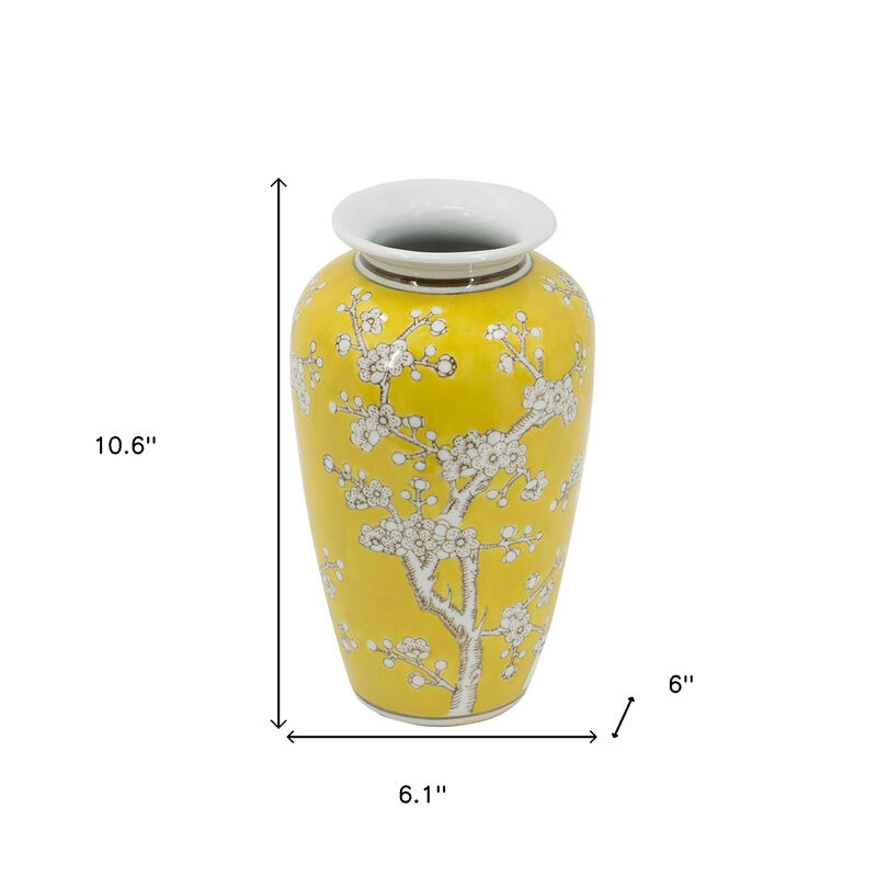 HomeRoots 11" White And Yellow Floral Porcelain Urn Table Vase image number 6