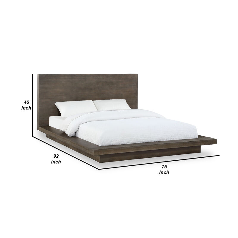 Nels Pine Wood Platform Queen Bed, Plinth Base, Distressed Brown - Benzara
