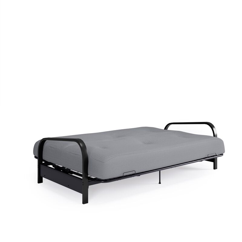 Atwater Living Max Black Metal Arm Full Size Futon Frame with 6" Thermobonded High Density Polyester Fill Herringbone Futon Mattress