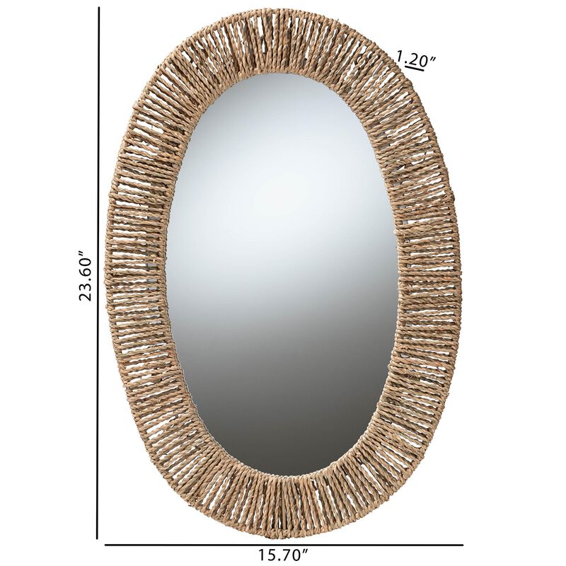 bali & pari Elwyn Modern Bohemian Metal and Natural Brown Seagrass Accent Wall Mirror
