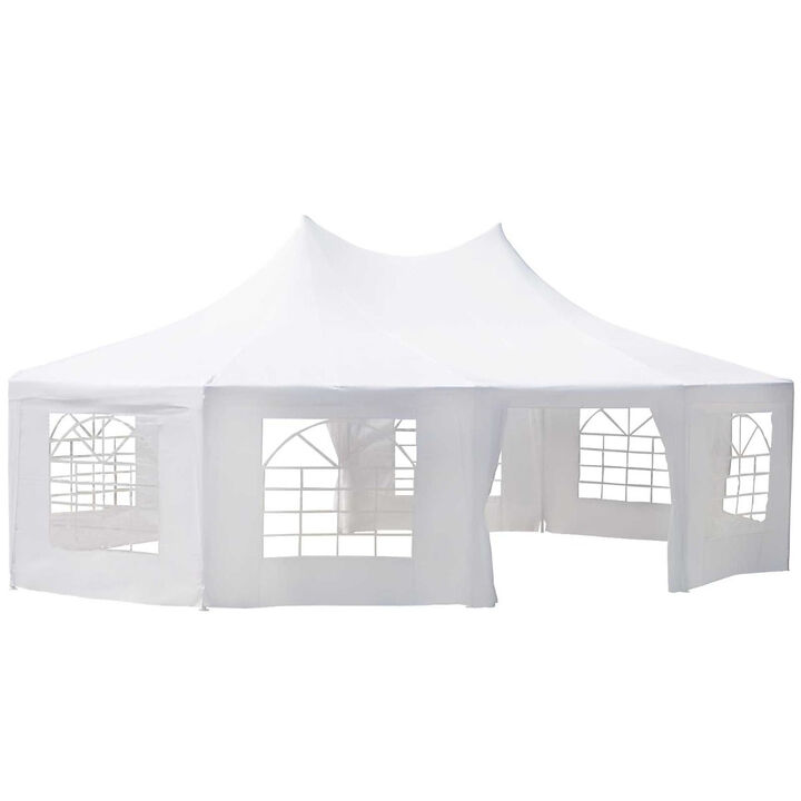 29' x 20' Large 10-Wall Event Wedding Gazebo Canopy Tent with Open Floor Design & Weather Protection  White