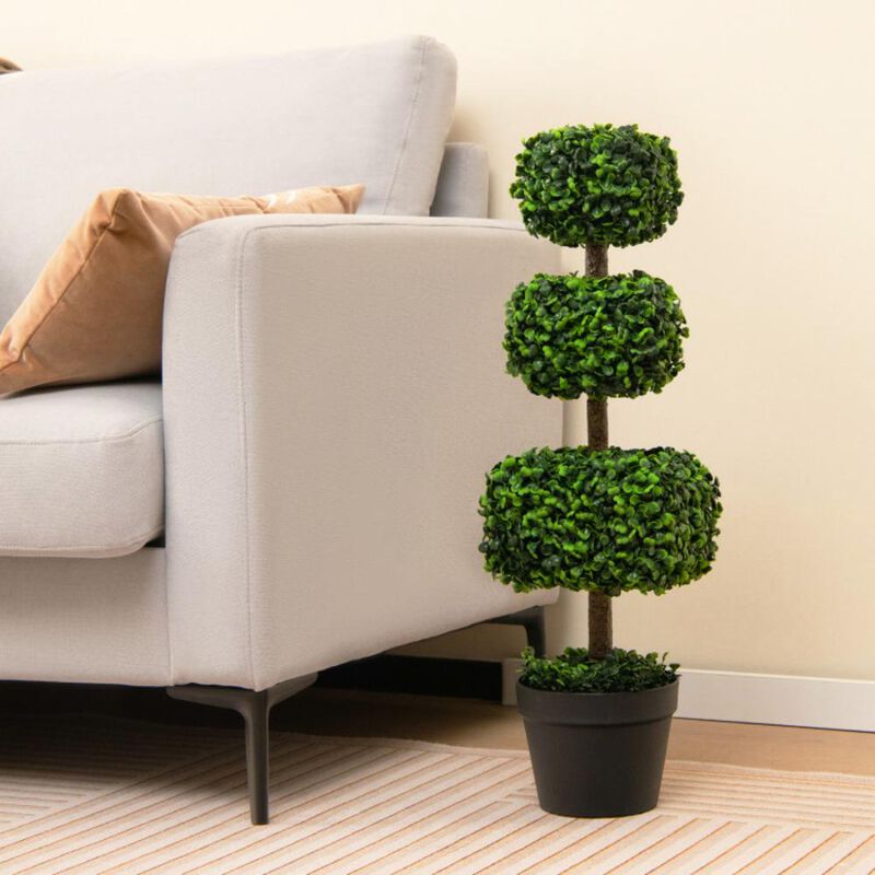 Hivvago Artificial Boxwood Topiary Ball Tree with Cement-filled Pot