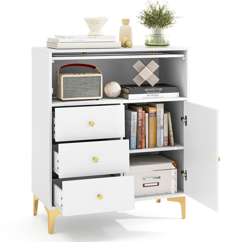 Fluted Glass Storage Chest with Flip-Up Door and Drawers – Modern Design