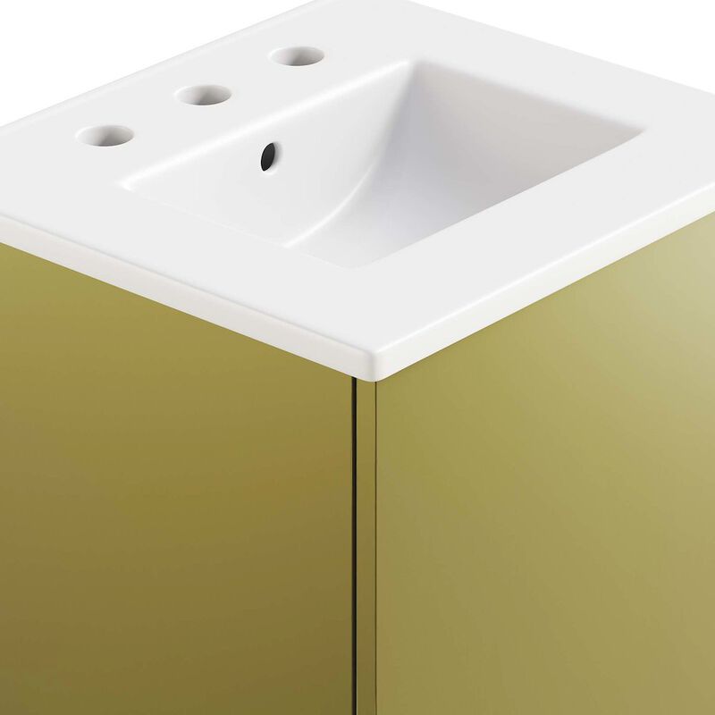 Modway Quantum Modern 18" Bathroom Vanity in White Gold with Ceramic Sink Basin and Storage Drawer image number 8