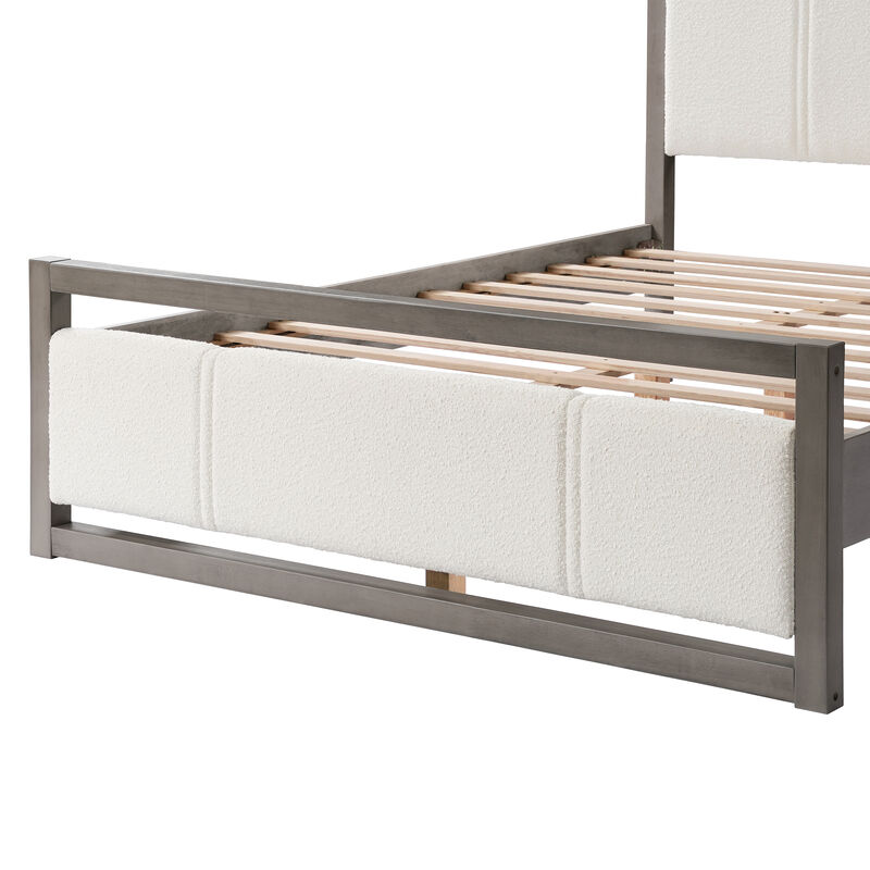 Christopher Knight Home Terra Modern Wood Platform Bed Frame with Ivory Boucle Headboard image number 7