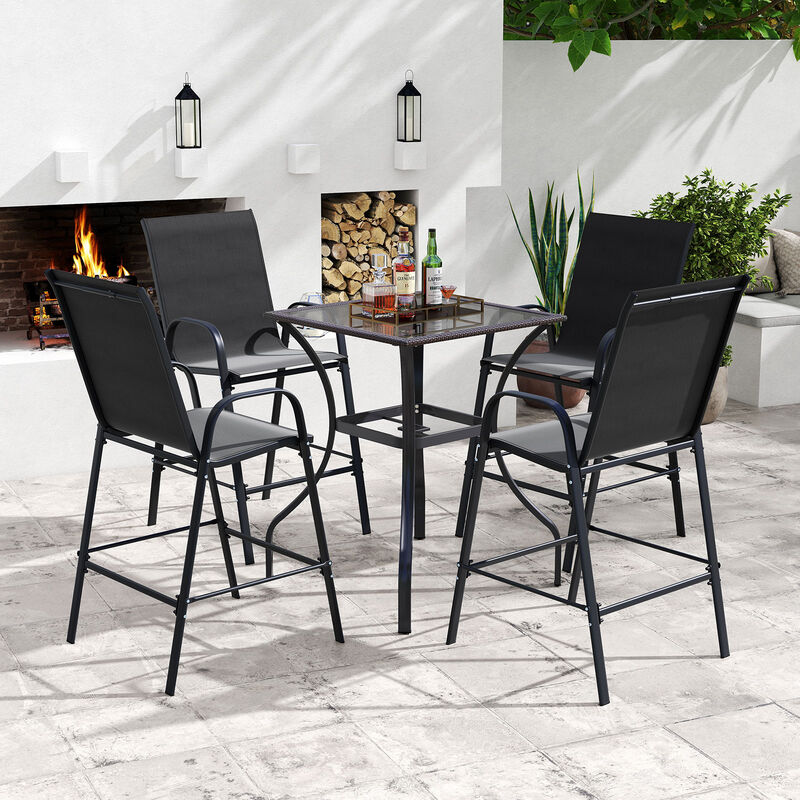 Set of 2 Patio Bar Height Stools with Fabric Seat and Armrests image number 4