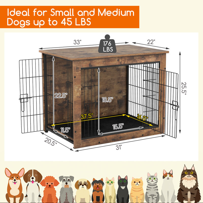 Dog Crate Furniture with Cushion & Double Doors &ndash; Stylish Kennel for Small/Medium Dogs image number 4