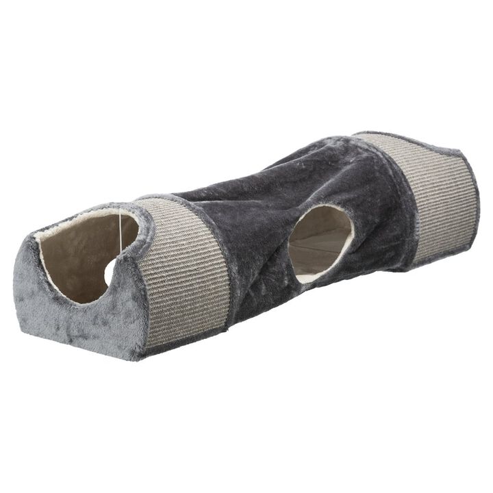 TRIXIE Sisal & Plush 1-Level Cat Condos with Scratching Surface, Tunnel & Cat Toy