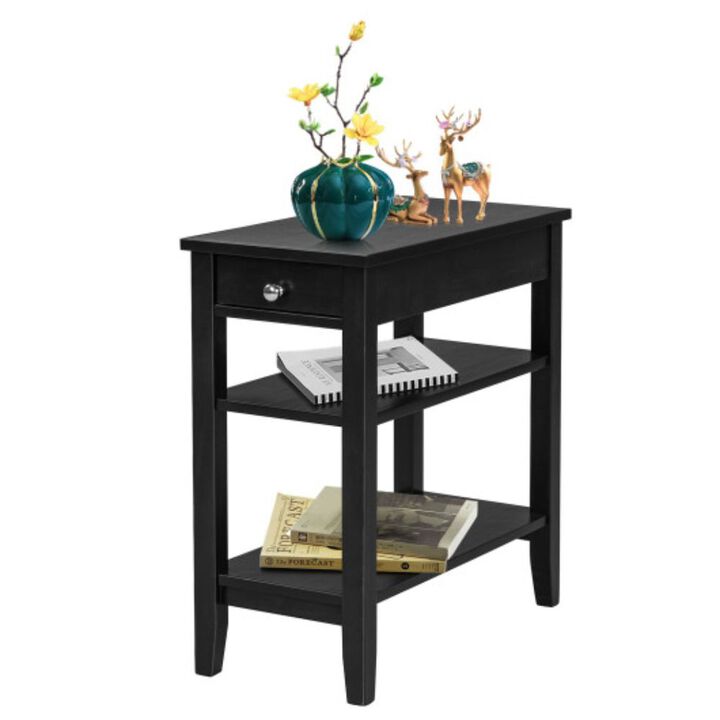 2-Tier Open Storage Shelves with Drawer for Space Saving Side End Table