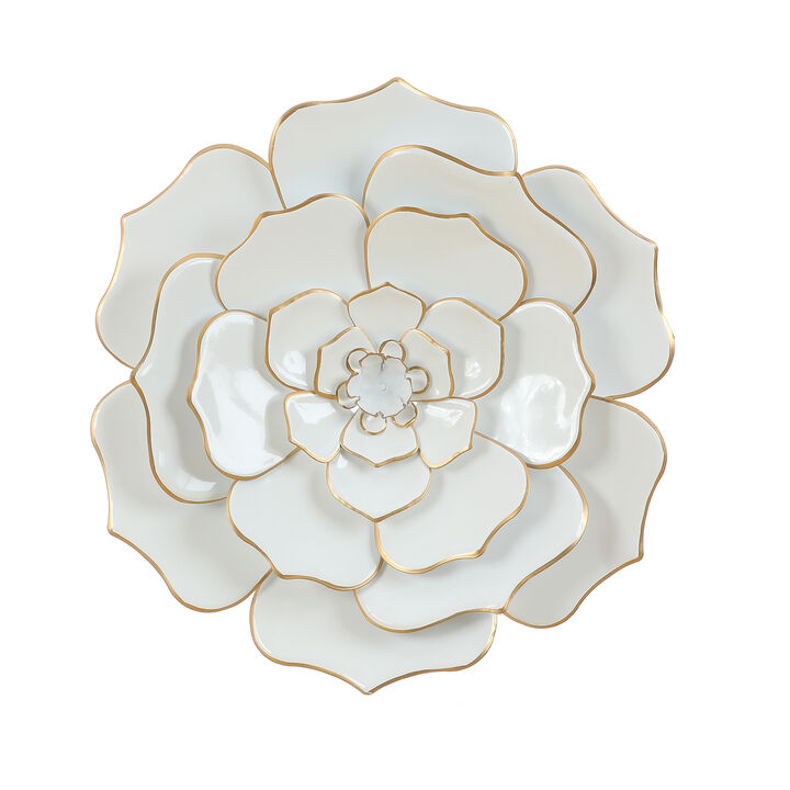 25" Bloom Metal Floral Wall Art Decor, White Gold
