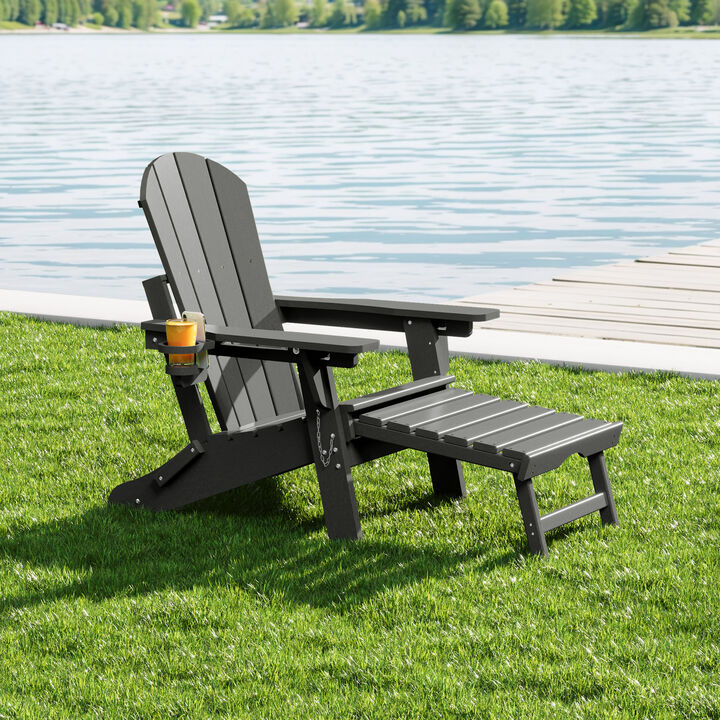 WestinTrends Folding Adjustable Adirondack Chair with Retractable Ottoman and Cup Holder