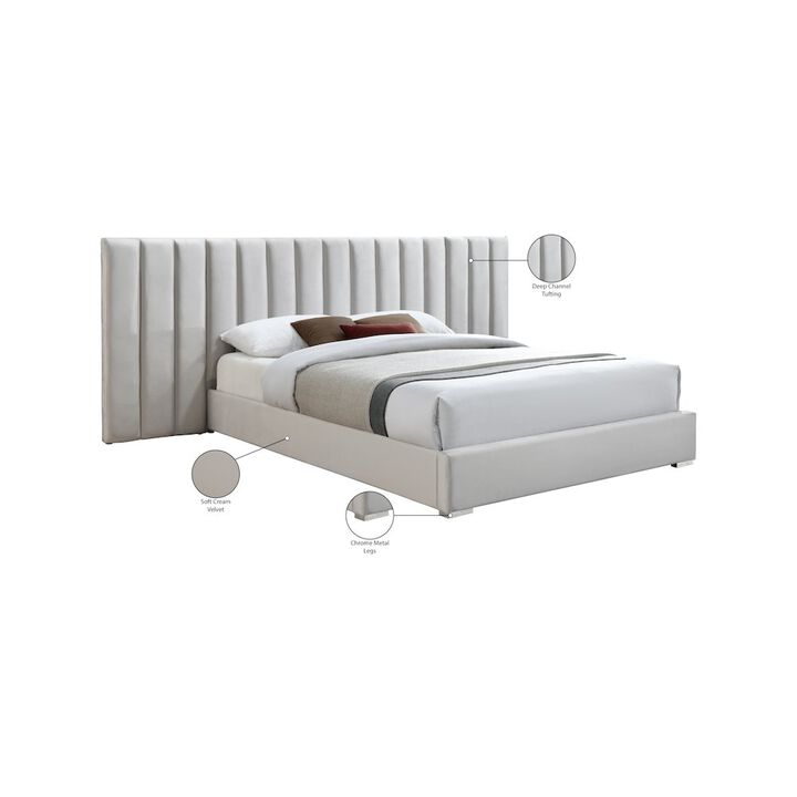 Meridian Furniture Pablo Cream Velvet Queen Bed