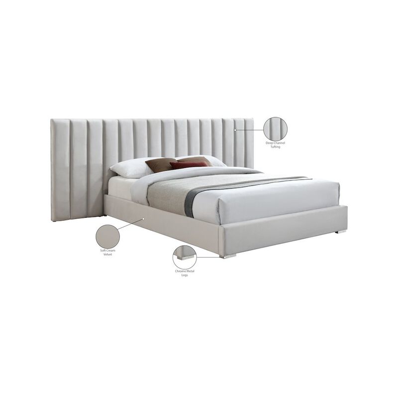 Meridian Furniture Pablo Cream Velvet Queen Bed