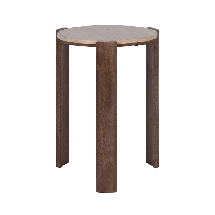 22x16" Travertine Top Accent Table, Tan/brown