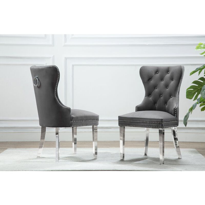Best Quality Furniture Velvet Tufted Dining Chair, Stainless Steel Legs (Set of 2) image number 1