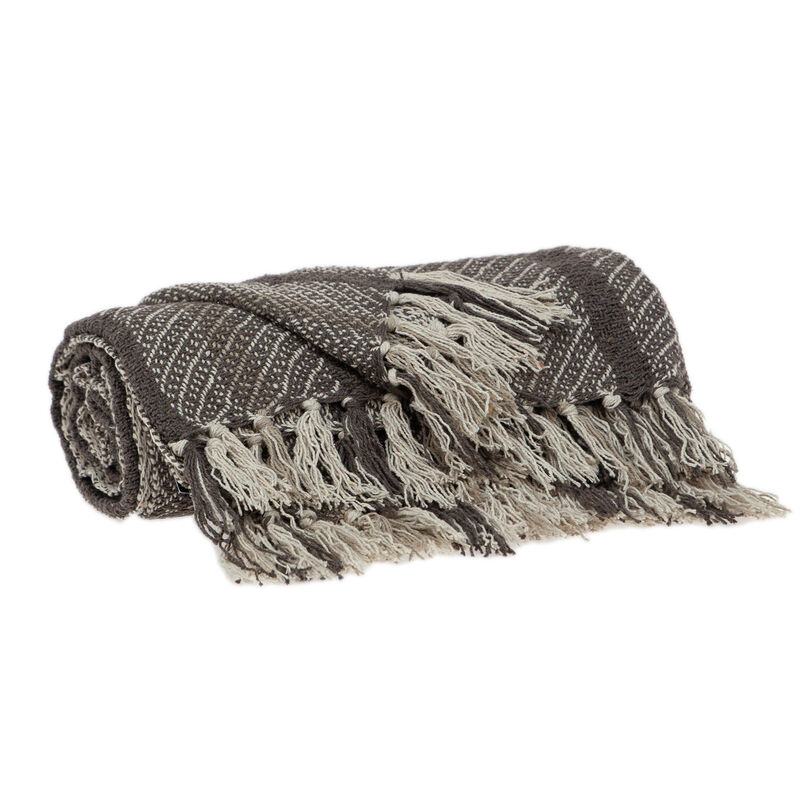 HomeRoots Brown and Taupe Striped Woven Handloom Throw image number 0
