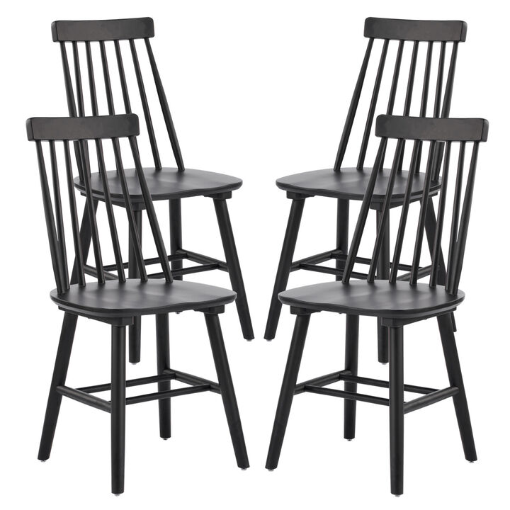 HomeRoots Set of Four Black Solid Wood Windsor Back Dining Side Chairs