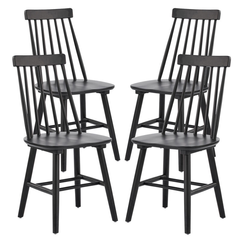 HomeRoots Set of Four Black Solid Wood Windsor Back Dining Side Chairs image number 0