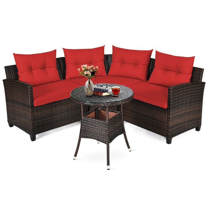 Mondawe 4 Pieces Outdoor Cushioned Rattan Furniture Set