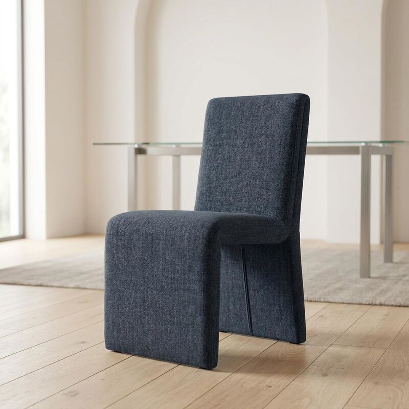 Wooden Upholstered Dining Side Chair with Cushioned Seat, Slate Blue image number 4