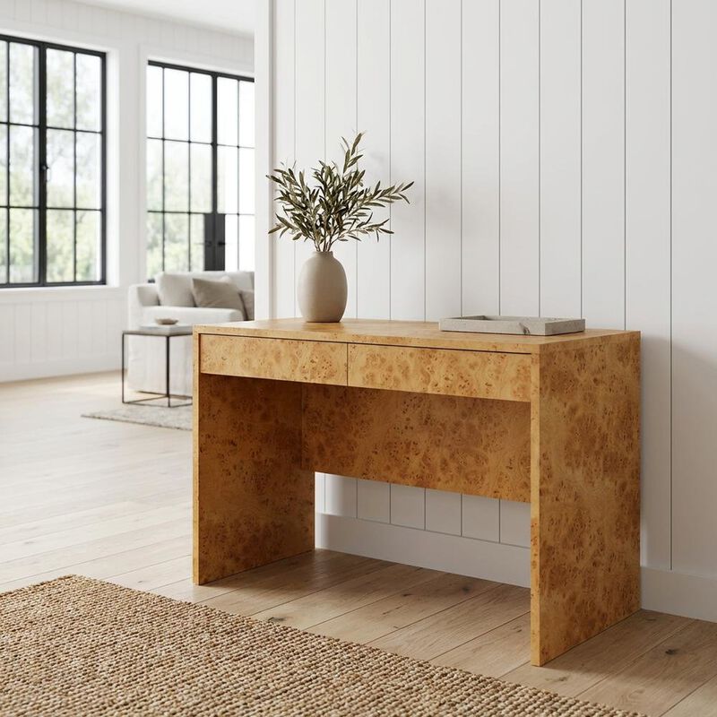Burl Wood Desk with Two Drawers and Spacious Surface for Home Office image number 3