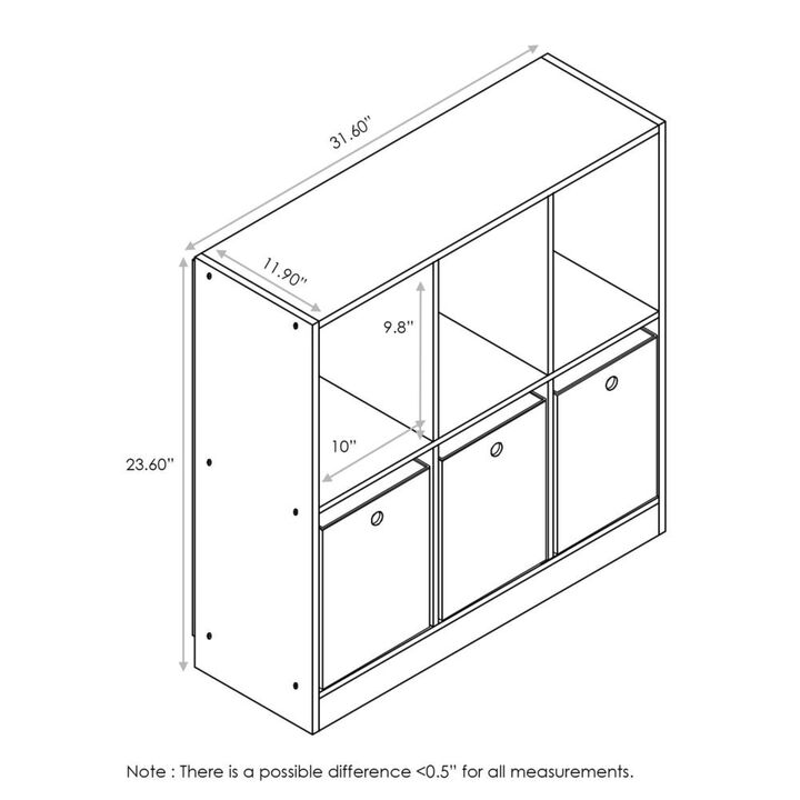 Furinno Basic 3x2 Cube Storage Bookcase Organizer with Bins, Columbia Walnut/Dark Brown