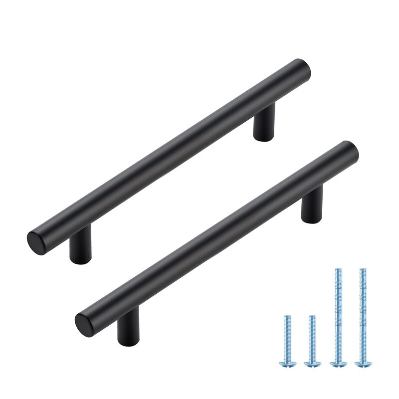 JOY DECOR 10 Pack 7.38 Inch Cabinet Pulls with 5 Inch Hole Center Stainless Steel Kitchen Cabinet Handles Matte Black Drawer Pul