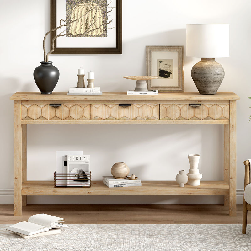 Merax Modern Stylish Console Table with 3 Drawers