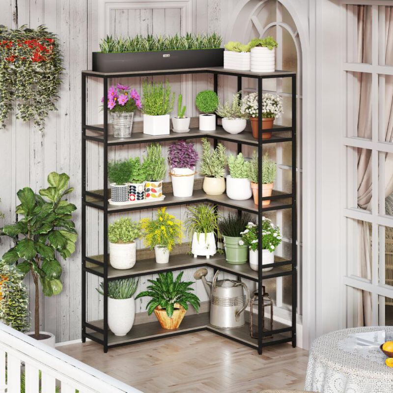 Hivvago Corner Bookshelf 5-Tier L-Shaped Bookcase Etagere Bookshelf with Metal Frame