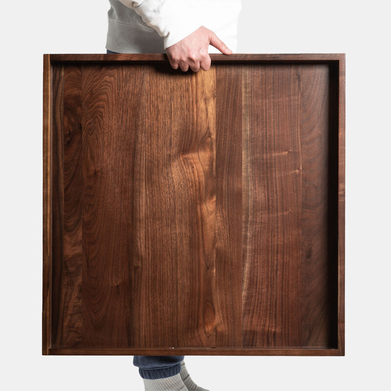 KINWELL Square Black Walnut Wood Serving Tray Ottoman Tray with Handles image number 3