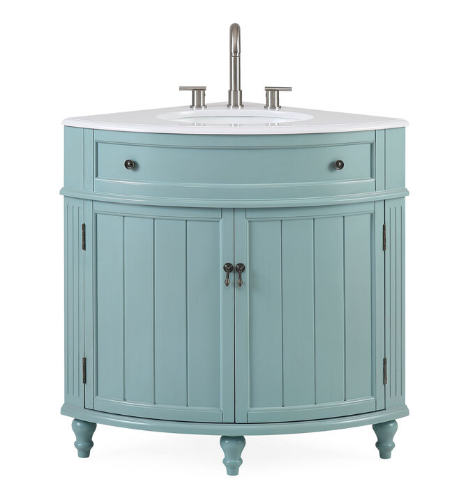 24 Inch Triadsville Freestanding Light Blue Corner Bathroom Sink Vanity