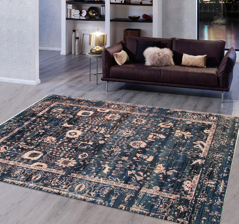 Pasargad Home Transitional Hand-Knotted Blue Bsilk & Wool Area Rug-10' 0" X 14' 0" image number 6