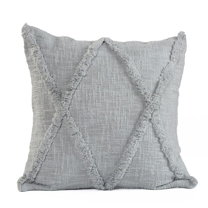 18" Gray Hand Woven Diamond Tufted Square Throw Pillow
