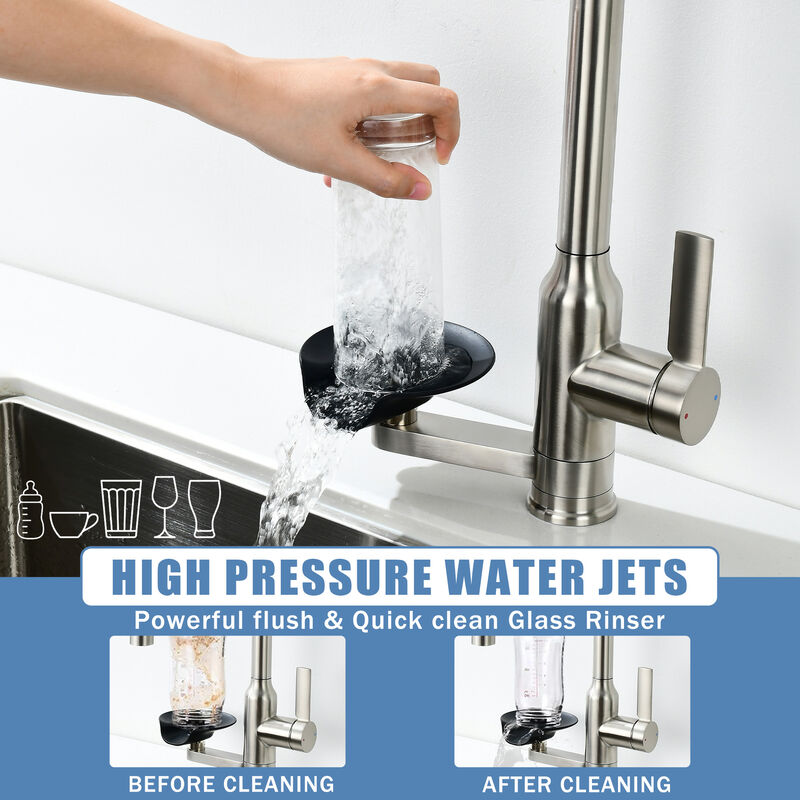 Kitchen Faucet with Magnetic Pull‑Out Sprayer, 360&deg; Swivel Single Handle High Arc Sink Faucet with Glass Rinser image number 6