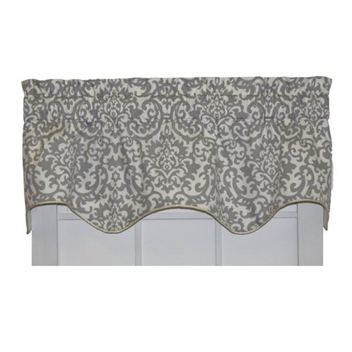 Ellis Curtain Duncan High Quality Room Darkening Solid Natural Color Lined Scallop Window Valance - 50 x15" Sterling