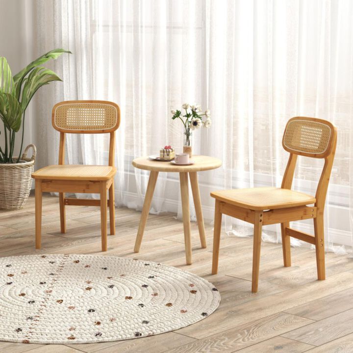 Hivvago Set of 2 Rattan Dining Chairs with Simulated Rattan Backrest-Natural