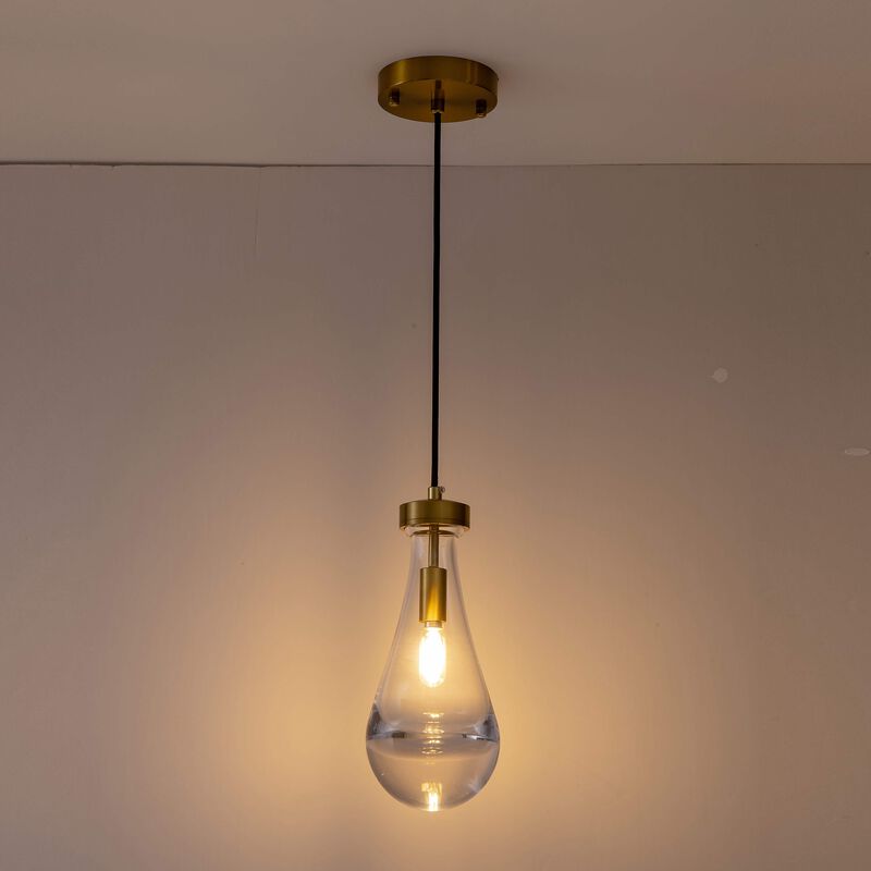 Adoncia 1 Light 5" Brushed Shiny Brass Clear Raindrop Glass Shade Pendant Chandelier image number 5