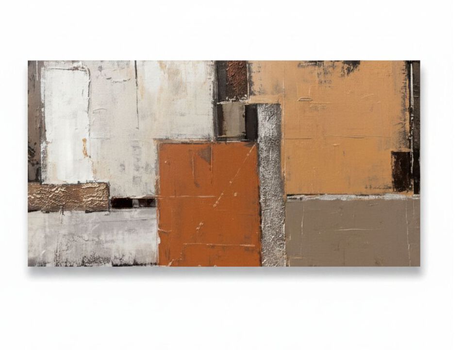 Orange Abstract Canvas Photo Living Room White Brown Block 29 X 58 Inch Office