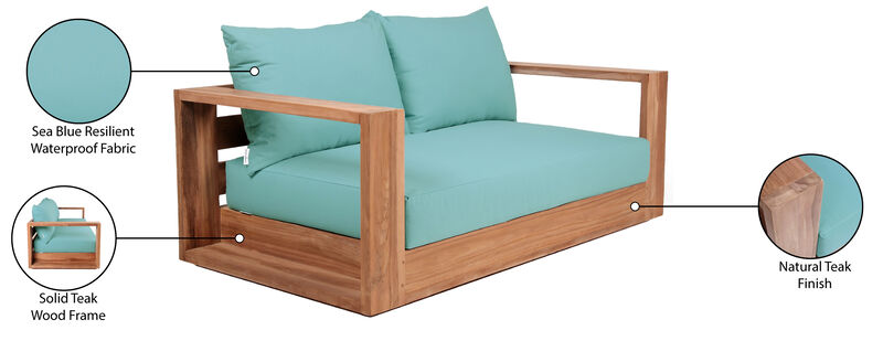 Meridian Furniture Tulum Blue Water Resistant Fabric Outdoor Loveseat image number 7