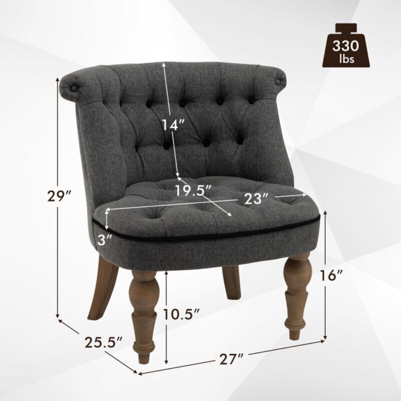 Hivvago Set of 2 Upholstered Armless Slipper Chairs with Beech Wood Legs-Gray