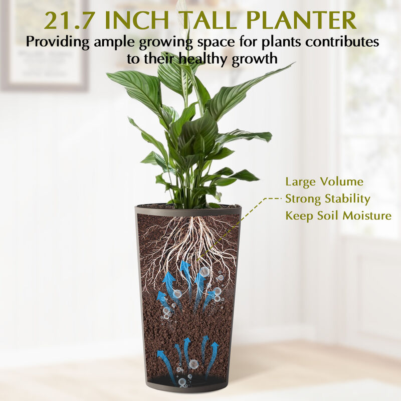 WOW PIONEER Modern Tall Planter Boxes Indoor Outdoor Medium Large Plants Porch Patio Garden Balcony Home Decor image number 4