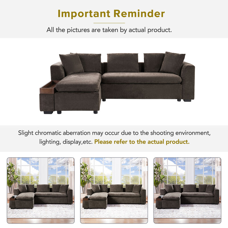 Whisen 93.7" L-Shaped Sectional Sofa, Chenille Couch with Wooden Storage, American Design for Living Room, Apartment image number 6