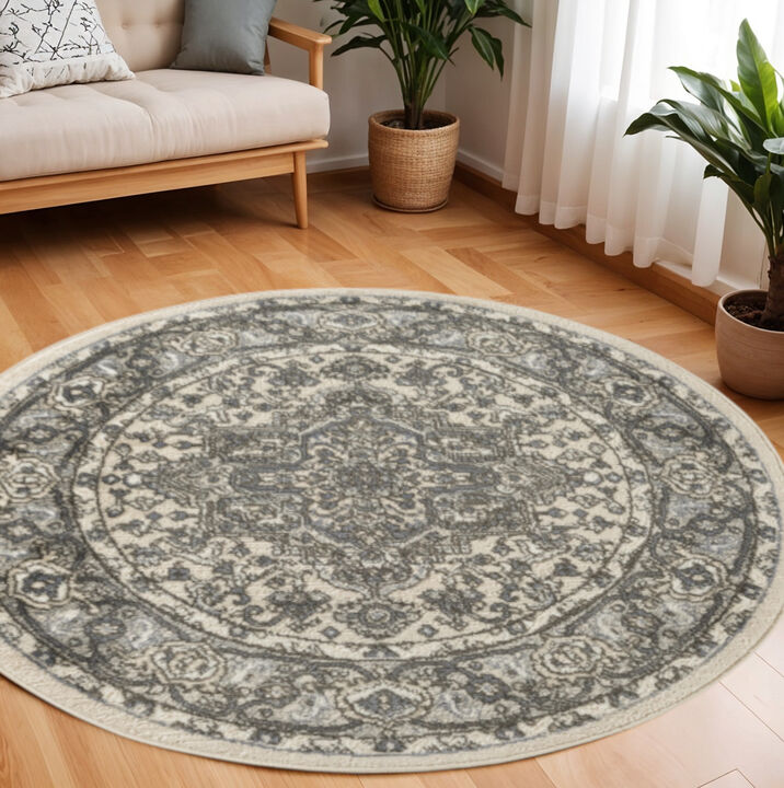 HomeRoots Floral Power Loom Round Rug